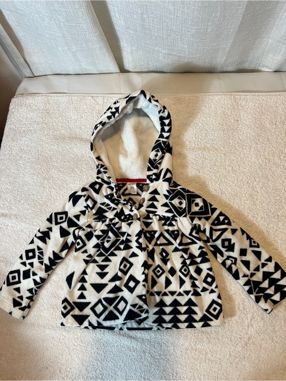 Carters Black and White Geometric Hooded Jacket for Kids Size 24 months